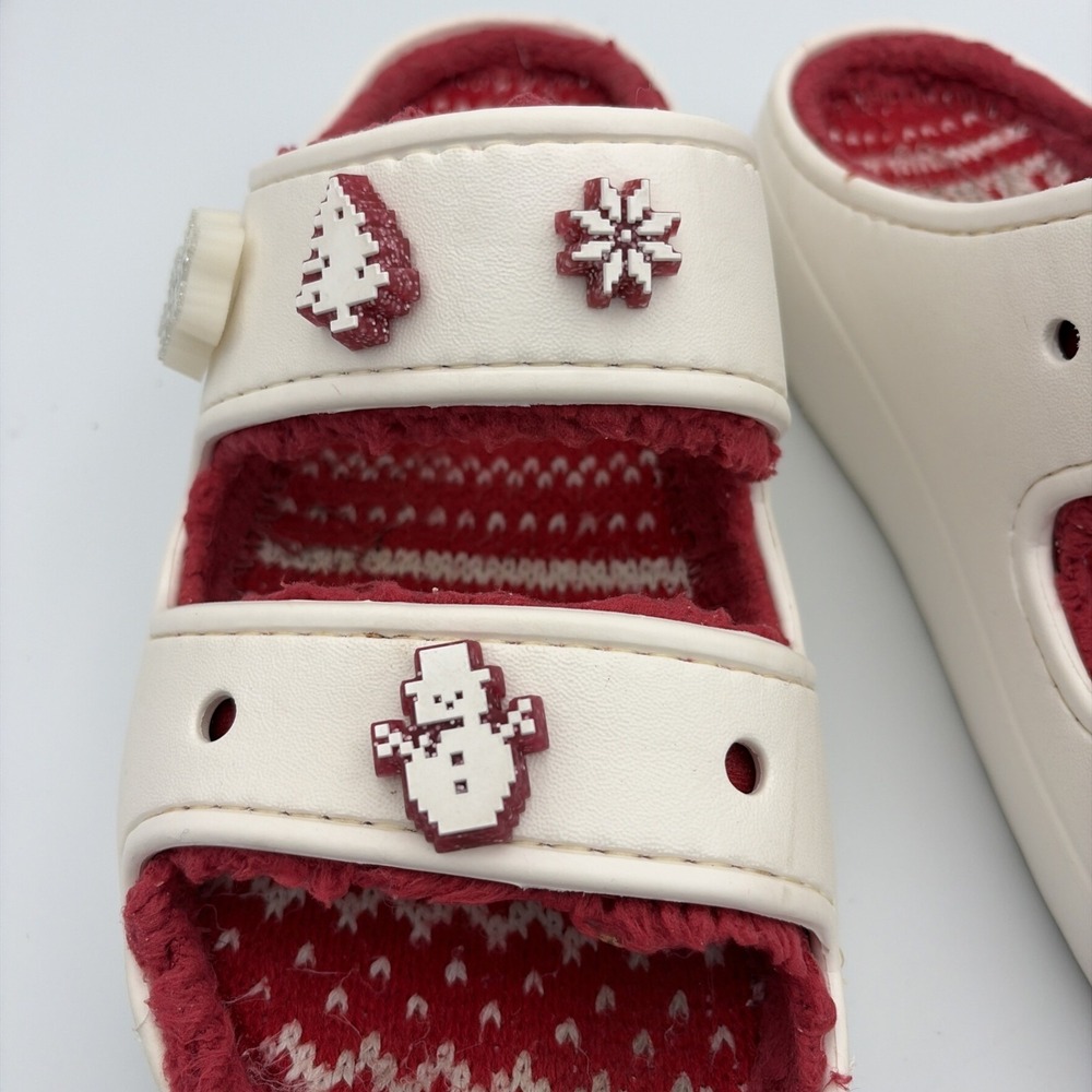 Crocs Classic Slip-On Lined Clogs Mens 9/Womens 11 Off White Christmas Jibbitzs - Picture 13 of 16